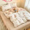Colcha Acolchada Estilo Fresco de Lana de Leche de Peso Elevado Juego de Cuatro Piezas Invierno Espesado Cálido Coral Fleece Juego de Tres Piezas 4