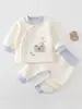 Conjunto de ropa interior térmica de cintura alta para otoño e invierno para bebés, que incluye camisetas de manga larga y pantalones largos, adecuado para recién nacidos, niños y niñas, con forro acolchado