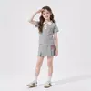 Traje Estilo Academia para Niñas Verano Nuevas Llegadas Niños Talla Mediana y Grande Solapa Bloque de Color Diseño Bordado Holgado Casual Conjunto de Dos Piezas Verano