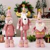 3 decorações de natal haobei rosa velho boneco de neve alce telescópico boneca janela ornamentos presentes de natal
