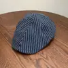 Gorra de Béisbol a Rayas Estilo Japonés para Pareja, Primavera y Verano, Reversible, Bordado de Letras, Boina Retro Versátil para el Sol