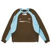 Moletom com estampa retrô americana de primavera, tendência nacional, casal, hip-hop, solto, manga raglan contrastante, elemento de corrida