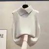 Chaleco de Punto con Solapa para Mujer, Nuevo Estilo Otoño/Invierno 2025, Corte Holgado, Ropa Exterior, Para Superponer, Chaleco Suéter Elegante