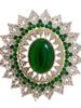 Broche de cobre con gema esmeralda Victoria, estilo antiguo, chapado en oro de 16 quilates, con forma de huevo de paloma y panal.