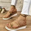 Sandalias de cuña de talla grande estilo europeo y americano para el verano, moda versátil, suela gruesa, suela de cuerda, slip-on, pantuflas para mujer