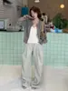 NEOTC Otoño Café de Arroz Suéter Cardigan de Manga Larga de Lunares para Mujer Estilo Coreano Dulce Diario para el Trabajo Top de Punto