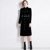 Moda Europea y Americana Falda Negra de Longitud Media 2023 Otoño e Invierno Nueva Chaqueta Vestido de Terciopelo Engrosado con Cinturón