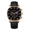 GENEVA Reloj de Pulsera para Hombre con Diamantes Incrustados Sol, Luna y Estrella Falso Tres Ojos Escala Romana Calendario Reloj de Cuarzo para Hombre