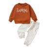 Conjunto de suéter versátil de manga larga acanalado con estampado de letras en marrón y blanco y pantalones para bebé y niño pequeño