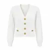 Cardigã de tricô com decote em V e padrão de losangos tridimensional para mulheres, cardigã liso de corte justo da Amazon, casaco elegante e sofisticado