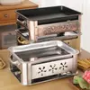 Estufa de Parrilla de Carbón Comercial Bandeja de Alcohol Sartén Especial para Asar Pescado Olla Especial Cubeta Rectangular de Acero Inoxidable para el Hogar Estufa para Asar Pescado