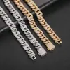 Pulsera Cubana Nariz de Cerdo Burbuja Tres-a-Uno de 15 mm Europea y Americana Pulsera de Zirconia Hip-Hop de Moda para Hombre Joyería al por Mayor