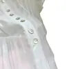 Camisa Branca de Tencel com Cintura Ajustada e Gola Peter Pan para Mulheres com Mangas Bufantes e Aplicação de Renda Off-White, Direto da Fábrica, Tecido Woven Levemente Elástico