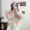 Estilo Dulce y Suave Japonés Tejido Suave y Ceroso Tie-Dye Gradiente Arcoíris Cárdigan Tejido Prendas de Abrigo Pequeñas Nuevo Estilo Otoño e Invierno