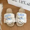 Chanclas de dedo de tacón bajo Rad con suela gruesa, de moda, bonitas, 2026, de felpa para otoño e invierno, versátiles, de dibujos animados, estilo coreano
