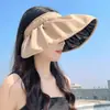 Chapéu de Sol Verão Concha Proteção Solar UV Chapéu Feminino Vinil Topo Vazio Cobertura Facial Chapéu de Sol Headband Chapéu de Uso Duplo