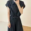 Conjunto de Camisa de Mezclilla de Diseñador de Alta Gama Coreana Dongdaemun para Mujer, Nuevo Modelo 2026, Cintura Alta Adelgazante de Media Longitud