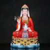 Estatua del Bodhisattva Guanyin de Miao Shan para Adoración, Imitación de Jade Blanco, Bodhisattva Guanyin del Mar del Sur para Uso Doméstico, Sentado sobre Loto, Estatua de Compasión y Sabiduría