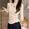 Camiseta de Veludo Alemão Cor Sólida com Manga Longa Assimétrica para Mulheres no Outono e Inverno Novo Estilo Aparência Afinando a Cintura Moda Versátil Camiseta Básica