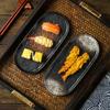 Prato Oval Japonês para Sushi Prato Longo com Padrão de Pedra Cor Sob Esmalte Prato para Churrasco Doméstico Comercial Cerâmica Prato de Jantar Retangular