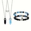 Nova joia transfronteiriça conjunto de 4 peças azul e preto pedra natural amantes amor atração magnética pulseira colar coluna hexagonal