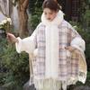 Princesa Qianjin Inverno Novo Xale Antigo Gola Grande de Pelo Xadrez Casaco Engrossado Quente Bolso Grande Manto
