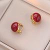 Pendientes para Mujer, Estilo Coreano y Japonés, Pendientes Vintage de Nicho con Forma de Frijol Borgoña, Moda Otoño e Invierno, Elegantes Pinzas para Oreja y Clavos de Celebridad de Internet