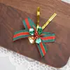 Decorações de Natal Laço Xadrez Borgonha Sino Flores Enfeites para Árvore de Natal Acessórios para Embalagem de Presente de Feriado