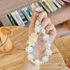 Cadena de Cuentas Redondas de Colores Lanyard para Teléfono Corto Corazón Esmerilado Ins Flor Colgante Correa de Muñeca Anti-Pérdida
