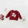 Suéter Grueso con Forro de Polar Bordado de Dibujos Animados y Conjunto de Dos Piezas con Jeans de Mezclilla de Cintura Empalmada Dianxi para Bebés Niñas en Invierno