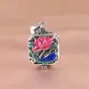Colgante Saquito Diseño de Nicho para Mujer Abrelatas Flor de Esmalte Cloisonné Botella de Fragancia Plata Azul Quemado Colgante