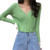 Nova Jaqueta Curta de Tricô Gola V Cor Sólida Manga Longa Estilo Coreano Slim Fit Emagrecedora para Estudantes