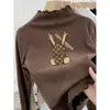 Camiseta Tendência Outono e Inverno em Veludo Alemão de Manga Longa com Bordas Franzidas para Bebês Meninas, Blusa Interna Fashion, Camiseta Básica Casual para Meninas