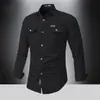 Camisa de Trabalho de Algodão Vintage para Homens, Manga Longa, Estilo Primavera, Verde Militar, Estilo Cara de Pau, Camisa Casual com Múltiplos Bolsos, Top Uniforme