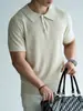 Estilo Old Money Camisa Polo de Punto Transpirable que Absorbe la Humedad de Lino y Lyocell Italiano para Hombre 2026 Manga Corta Casual Ligera para Negocios
