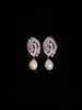 Pendientes Cruzados Transfronterizos Europeos y Americanos de Flor de Zirconia y Botón de Perla de Cobre Vintage, Pendientes Versátiles de Moda de Lujo Ligero de Gama Alta