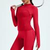 Chaqueta Deportiva de Lujo Color Nude de Manga Larga Delgada con Cremallera Chaqueta para Correr Entrenamiento Yoga Cuello Alto Ropa de Fitness Top