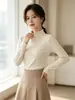 Camada base feminina para outono e inverno com gola alta e zíper parcial, veludo escovado dupla face, top de manga comprida estilo coreano, corte justo, camada interna que afina e aquece