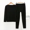 Traje cálido de parche grueso para hombre de otoño e invierno, cuello redondo, sin marcas, cálido para el abdomen y las rodillas, talla grande, conjunto de dos piezas de otoño