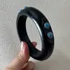 Ornaments Yong Ge Estilo Étnico Europeu e Americano Pulseira Larga de Madeira com Inlay de Turquesa Pulseira Irregular de Madeira Natural Rebitada para Mulheres