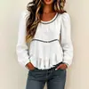 Ropa de mujer transfronteriza europea y americana 2026, nuevos tops de otoño para mujer, camisa de color liso de cuello redondo, elegante y a la moda