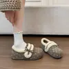Zapatos de Algodón Estilo Coreano con Lazo y Lunares para Mujer 2026 Invierno, Aumentan la Altura, Forro de Terciopelo, Suela Suave, Tacón Cubierto, Slip-on, Zapatos de Algodón Postparto