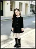 Vestido Infantil Feminino Outono Estilo Pequena Francesa Preto com Babados Gola Alta Botão de Pérola Saia de Lã Vestido Princesa Estiloso para Bebê