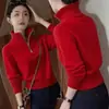 Suéter de Gola Alta Meio Zíper de Alto Padrão para Mulheres, Gola Alta, Novo Estilo Outono/Inverno, Tricô Macio e Aconchegante, Top Curto Elegante e Versátil