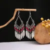 Pendientes Bohemios Azules de Turquesa Estilo Étnico Europeos y Americanos, Pendientes de Borla de Metal Plateado Imitación, Joyería de Borla Vintage para Orejas al por Mayor