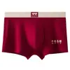 Cueca Boxer Masculina Jacquard Festivo Vermelho 100% Algodão Tamanho Grande Antibacteriana Respirável Cintura Média