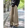 Calças de Trabalho Masculinas Melard Marrom-Café 100% Algodão Lavado, Tendência de Outono Versátil Estilo Americano Soltas Retas Casuais
