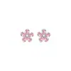 Brincos de Flor de Cerejeira em Prata Pura S999 para Mulheres, Brincos de Diamante Rosa, Estilo Nicho de Luxo, Temperamento Único, Brincos Simples