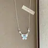 Colar Pingente Borboleta Pérola com Zircônia Azul Degradê Super Delicado Estilo Fada para Mulheres, Gargantilha Clavicular com Design Estiloso