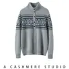 Suéter de Cachemira Jacquard Fair Isle con Media Botonadura para Mujer, Suéter de Punto Grueso Holgado Estilo Étnico para Invierno